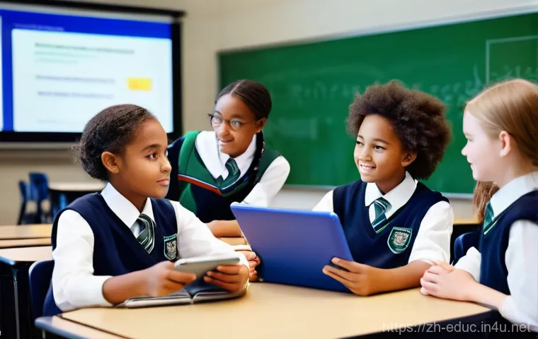 사회과 교수 전략 - **Prompt:** A vibrant, sunlit modern classroom filled with diverse middle school students, approxima...