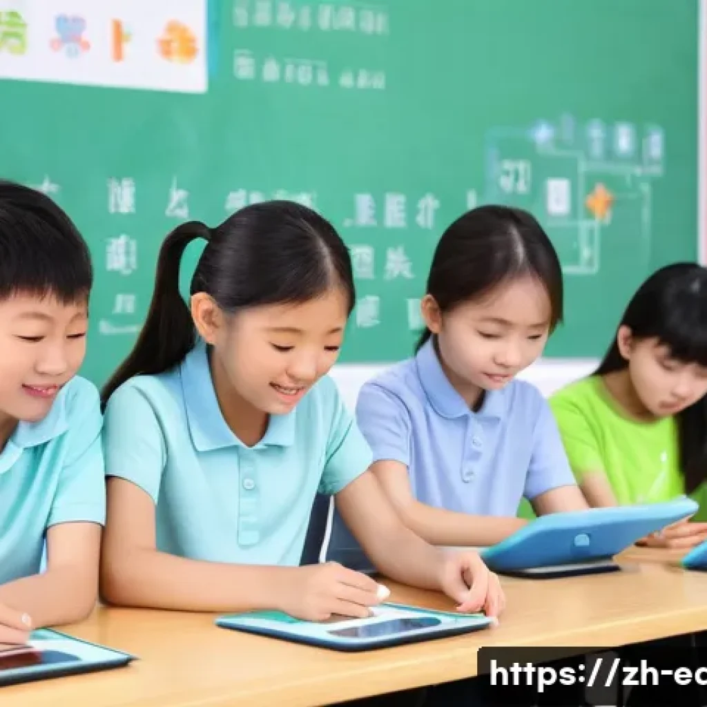 학습 장애 지원 - A modern classroom scene in a Chinese elementary school, showing a diverse group of young students w...