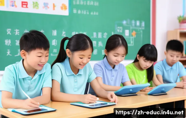 학습 장애 지원 - A modern classroom scene in a Chinese elementary school, showing a diverse group of young students w...