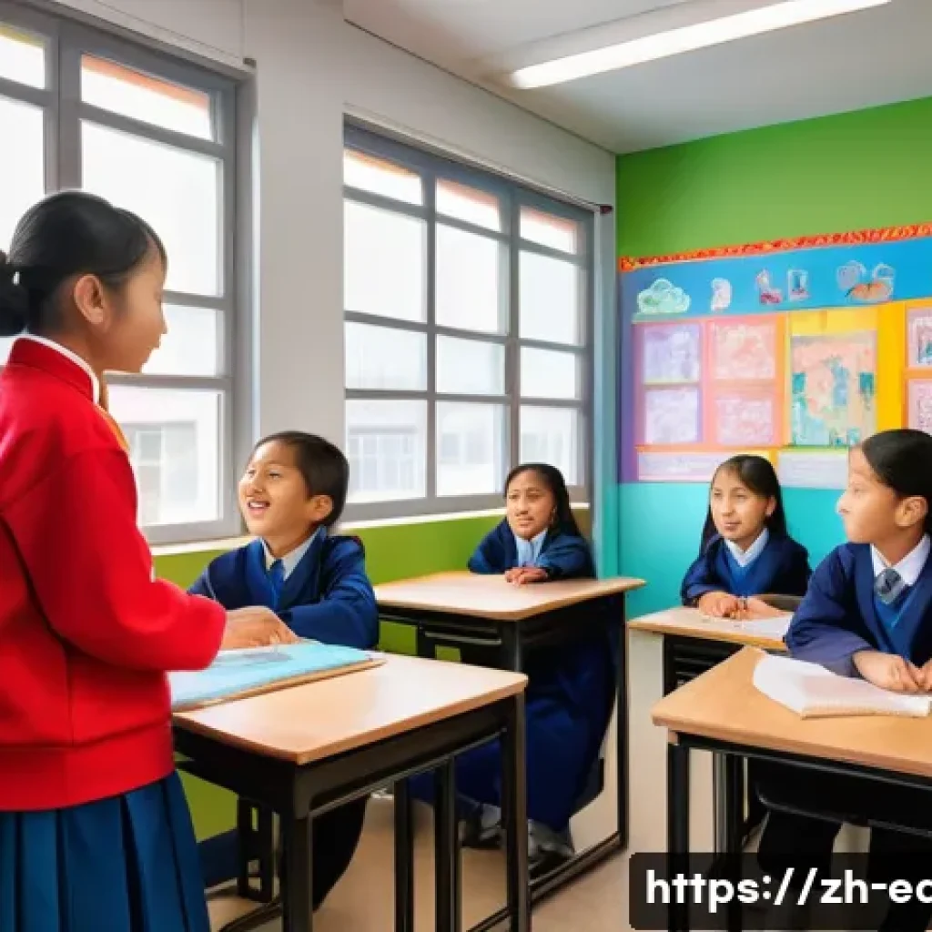 다문화 교육 방법론 - A vibrant multicultural classroom scene in a modern Chinese school setting, featuring diverse studen...