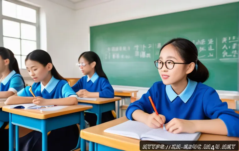 학습 부진아 지원 방법 - A modern Chinese classroom scene showing a diverse group of middle school students attentively engag...