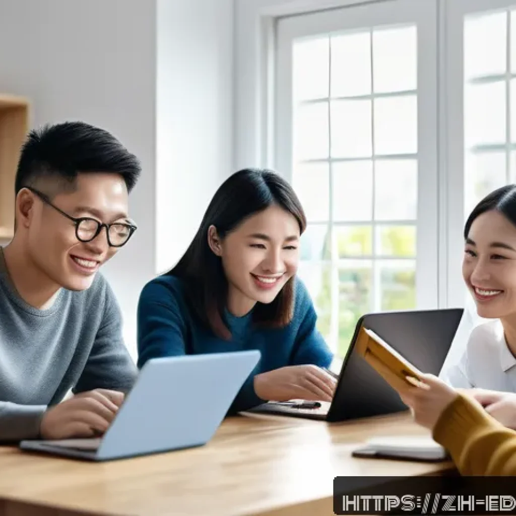 비형식 교육과 무크 MOOC - A modern online learning environment scene showing a diverse group of adult learners using laptops a...