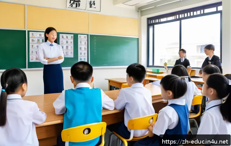 학생 주도 학습 모델 - A modern classroom scene in a Chinese school, featuring a diverse group of students actively engagin...
