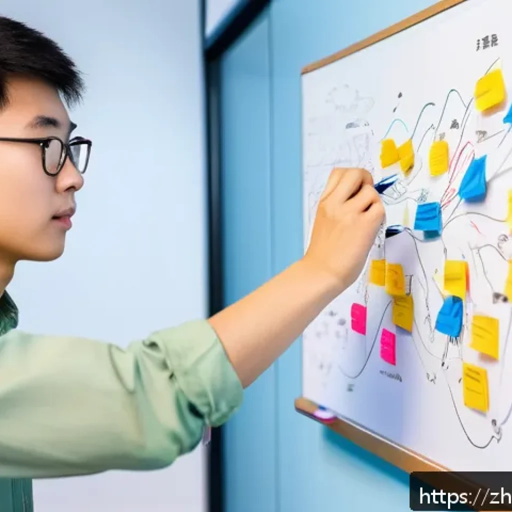 인지심리학과 학습 - A modern study room scene featuring a young Chinese adult student using a colorful mind map on a lar...