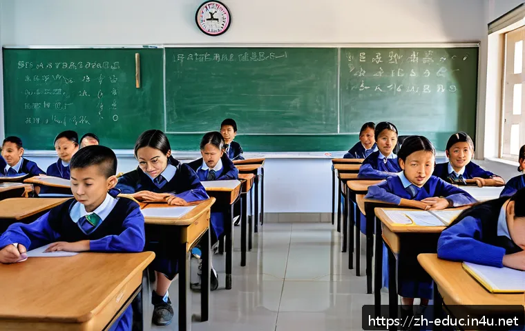 글로벌 교육지표 분석 - A detailed, realistic scene showing a contrast between a modern urban school and a rural school in C...