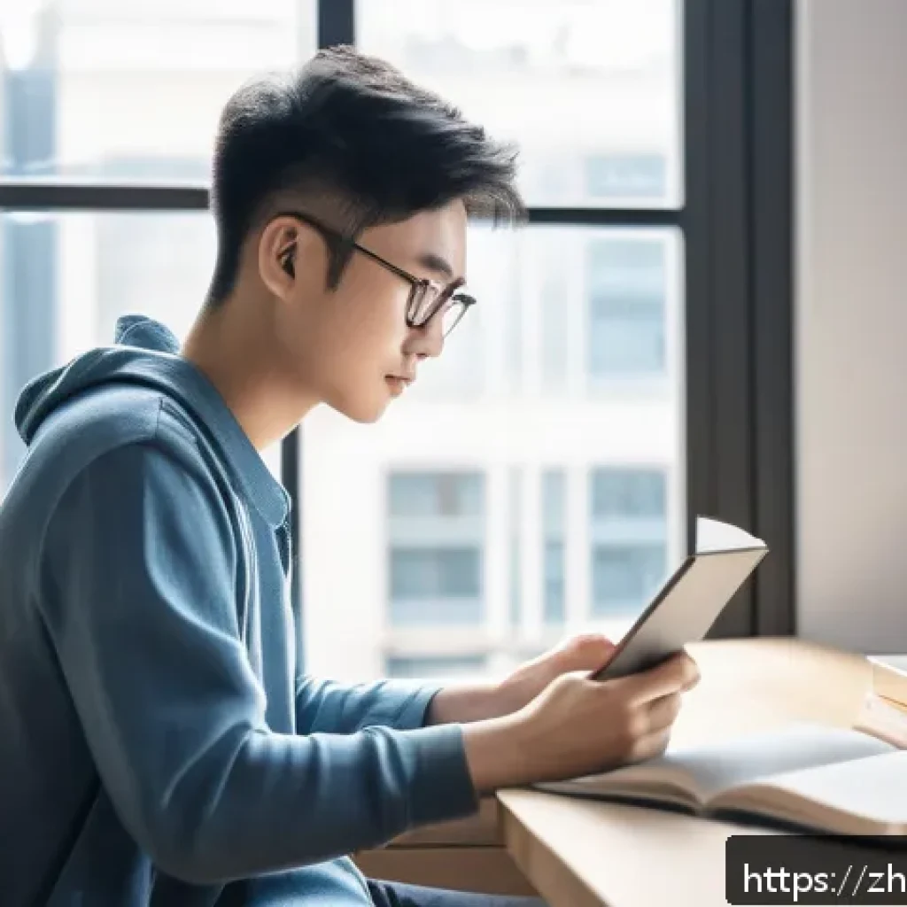 읽기 쓰기 지도법 - A modern study scene featuring a young Chinese adult sitting at a clean desk in a bright, minimalist...
