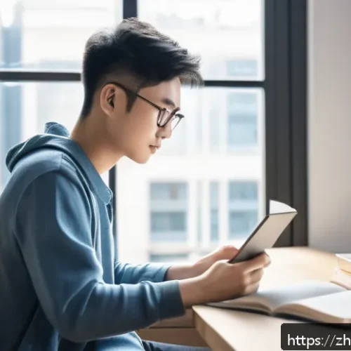 읽기 쓰기 지도법 - A modern study scene featuring a young Chinese adult sitting at a clean desk in a bright, minimalist...