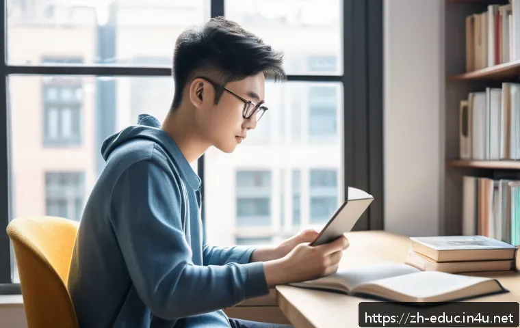 읽기 쓰기 지도법 - A modern study scene featuring a young Chinese adult sitting at a clean desk in a bright, minimalist...