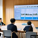 학교 자율성과 책임 - A modern Chinese school governance meeting scene, featuring diverse educators, parents, and communit...