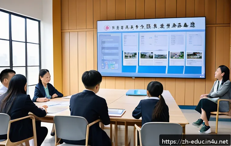 학교 자율성과 책임 - A modern Chinese school governance meeting scene, featuring diverse educators, parents, and communit...
